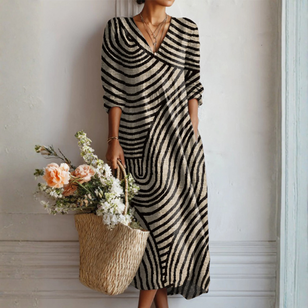 Women's vintage geometric print tunic dress with pockets