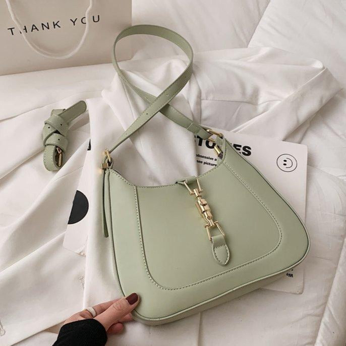 Vegan leather baguette shoulder bag