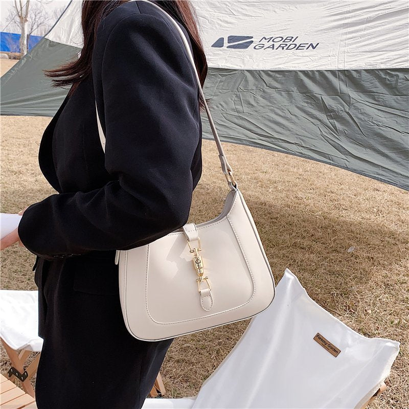 Vegan leather baguette shoulder bag