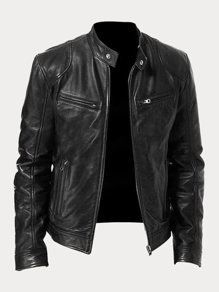 Men's classic leather jacket in black