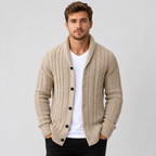 Cable knit button front cardigan sweater in apricot