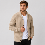 Cable knit button front cardigan sweater