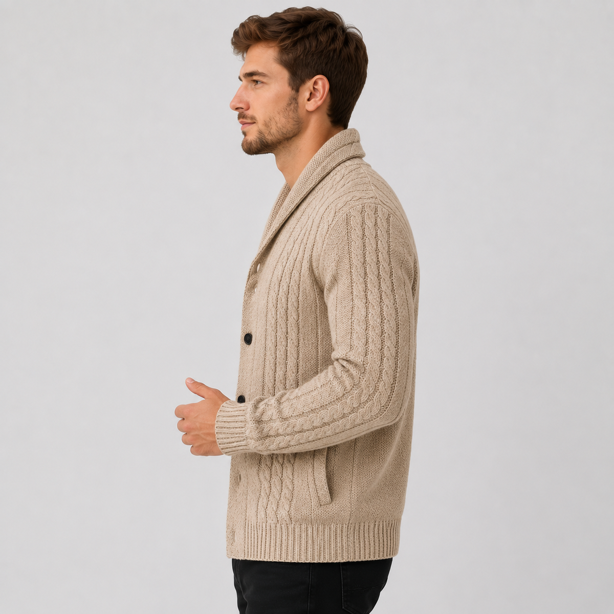 Cable knit button front cardigan sweater