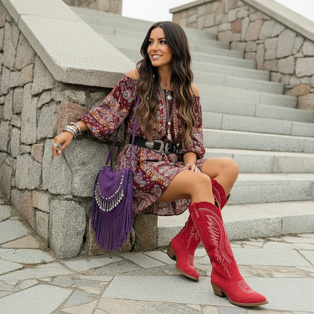 Embroidered Western Knee-High Boot Women