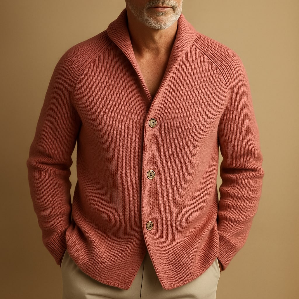 Men's ribbed wool blend shawl collar cardigan