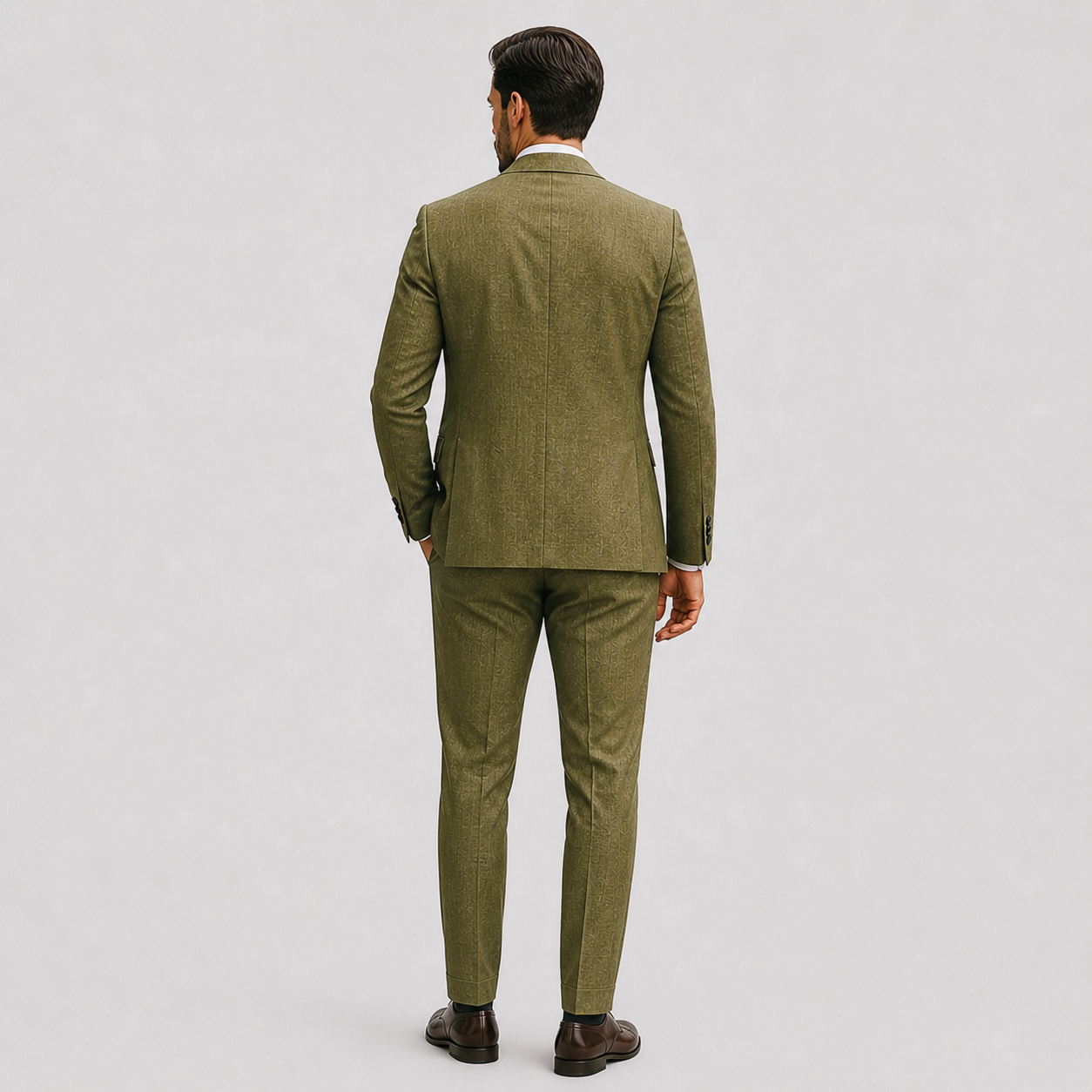 Men's slim fit linen suit in light beige, perfect for weddings and casual events, featuring a tailored design and breathable fabric for comfort and style. 3