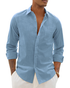 Men's Long Sleeve Shirt, Cotton Linen Blend, Casual Fit 15