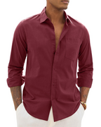 Men's Long Sleeve Shirt, Cotton Linen Blend, Casual Fit 18