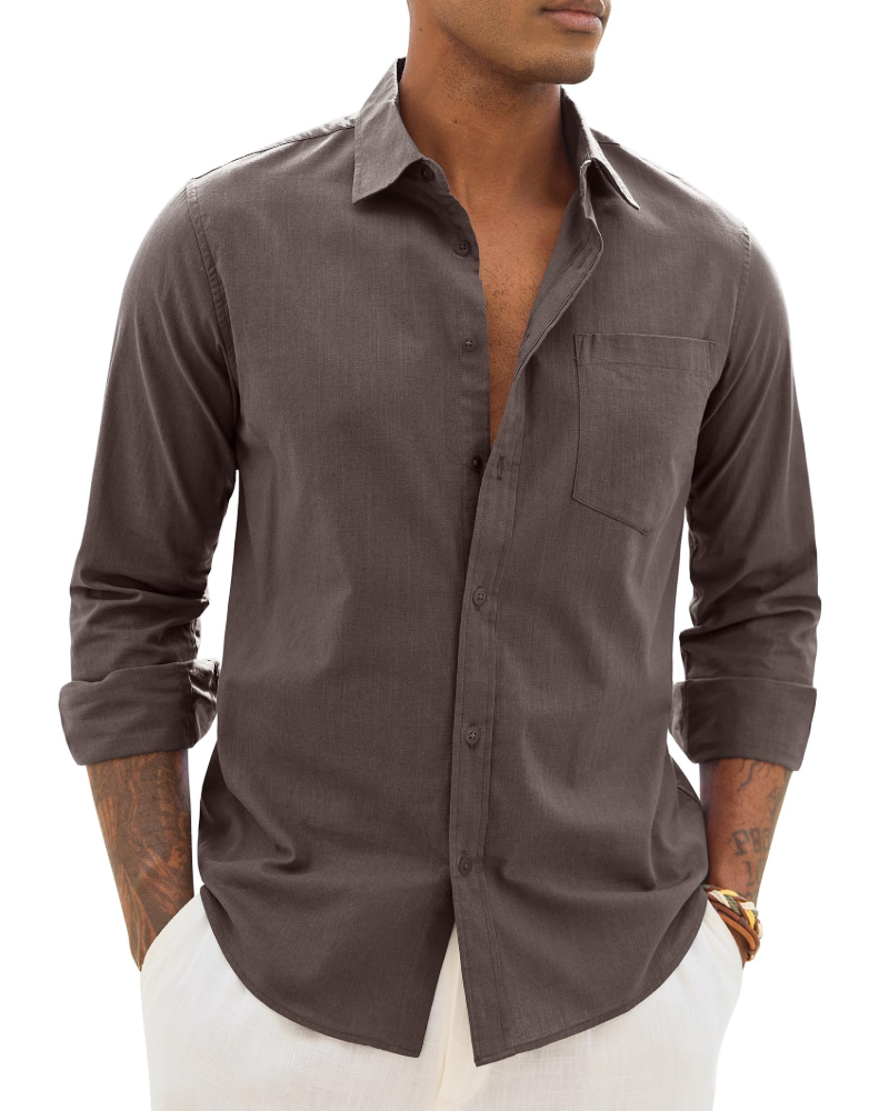 Men's Long Sleeve Shirt, Cotton Linen Blend, Casual Fit 2