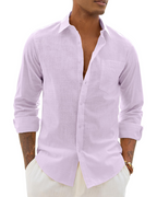 Men's Long Sleeve Shirt, Cotton Linen Blend, Casual Fit 5