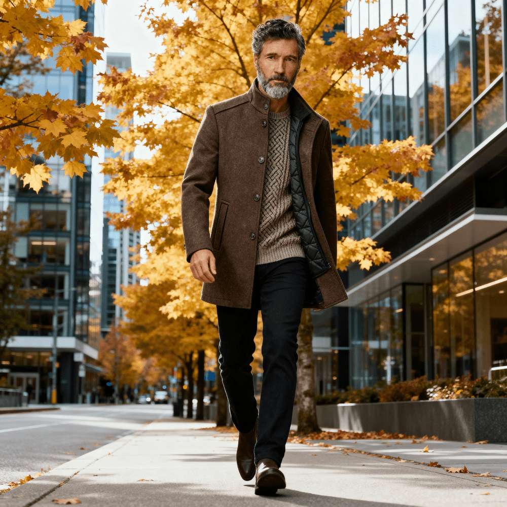 Men's Wool Coat with Removable Quilted Gilet