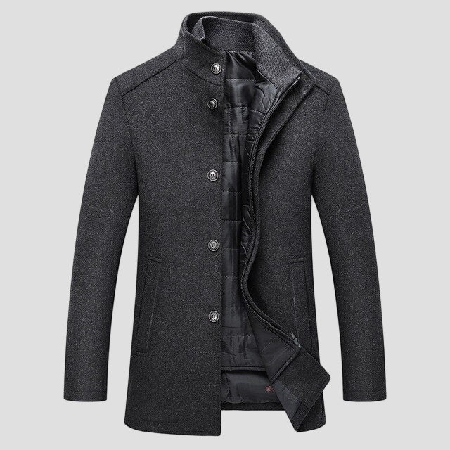 Men's Wool Coat with Removable Quilted Gilet