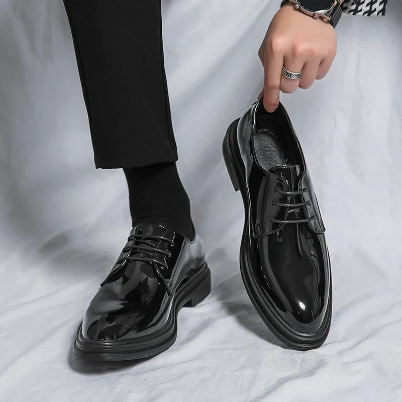 Men's Black Patent Leather Derby Shoes