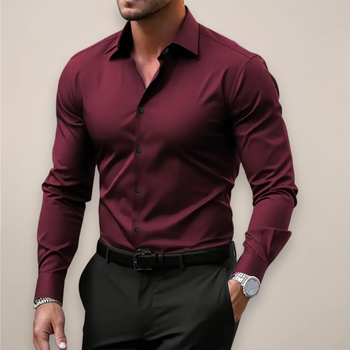 Classic Long-Sleeve Shirt Notched Collar