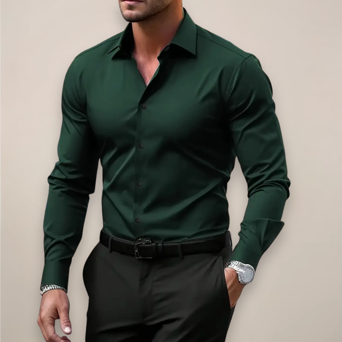 Classic Long-Sleeve Shirt Notched Collar