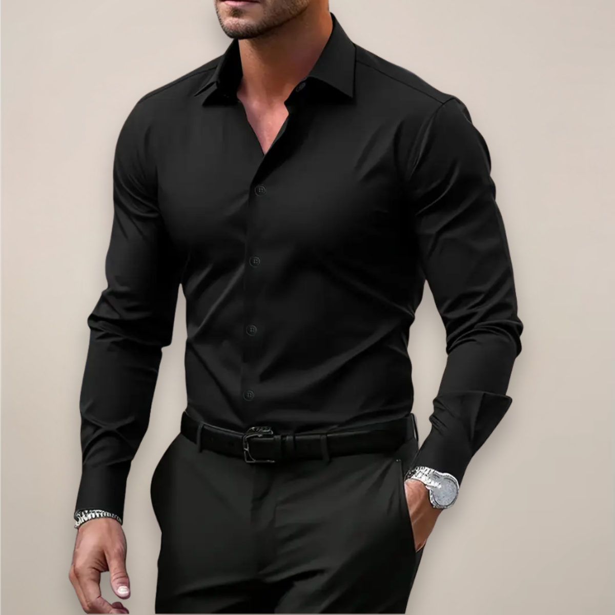 Classic Long-Sleeve Shirt Notched Collar