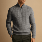 Half Zip Merino Wool Sweater in Cable Knit