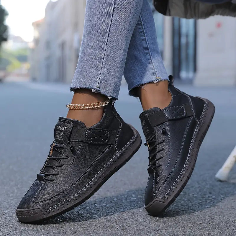 Breathable Leather Sneakers with EVA Sole