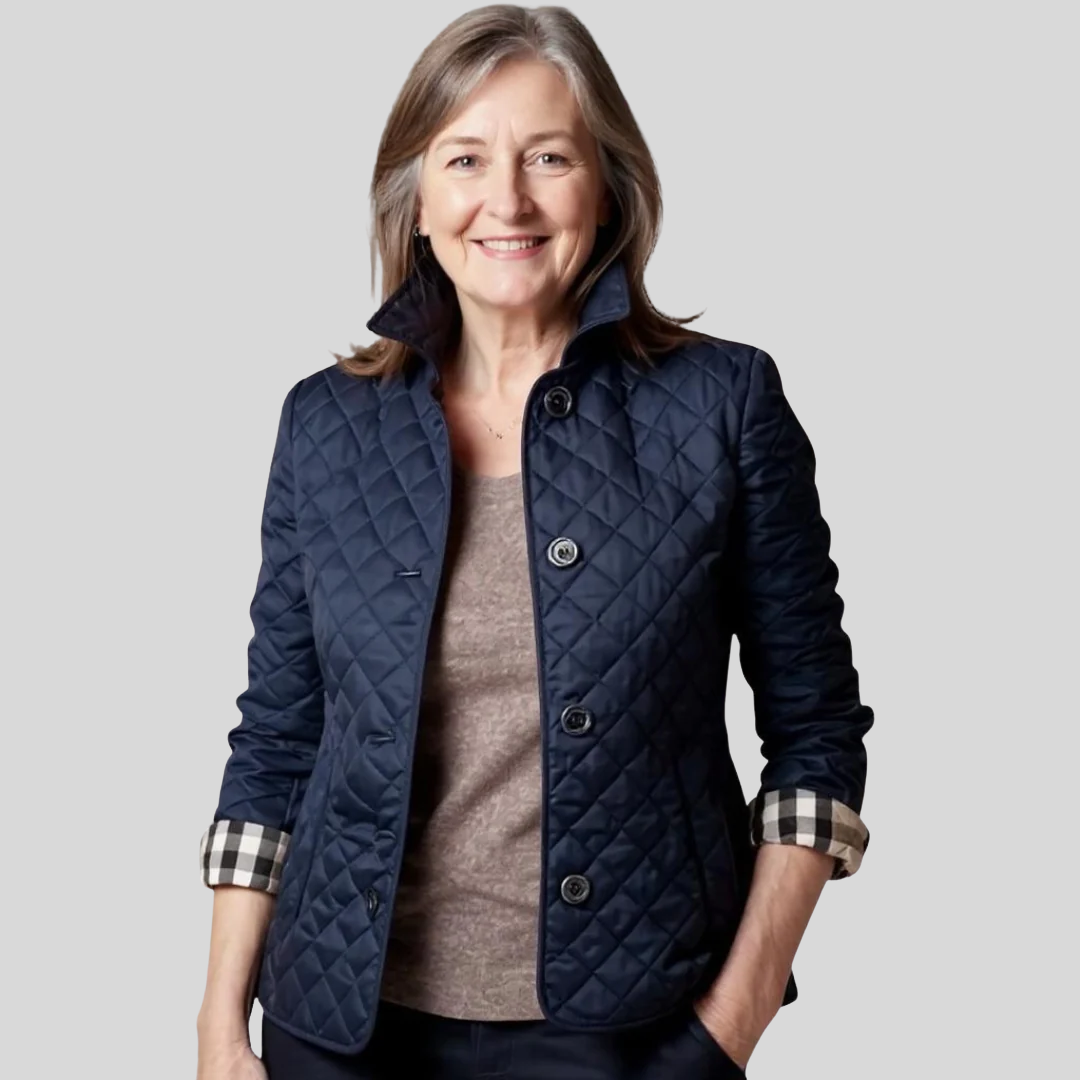Women's lightweight quilted winter jacket with lapel collar in blue