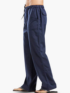 Cotton Linen Drawstring Pants Men Wide Leg