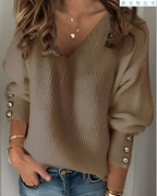 Ribbed Knit V-Neck Pullover