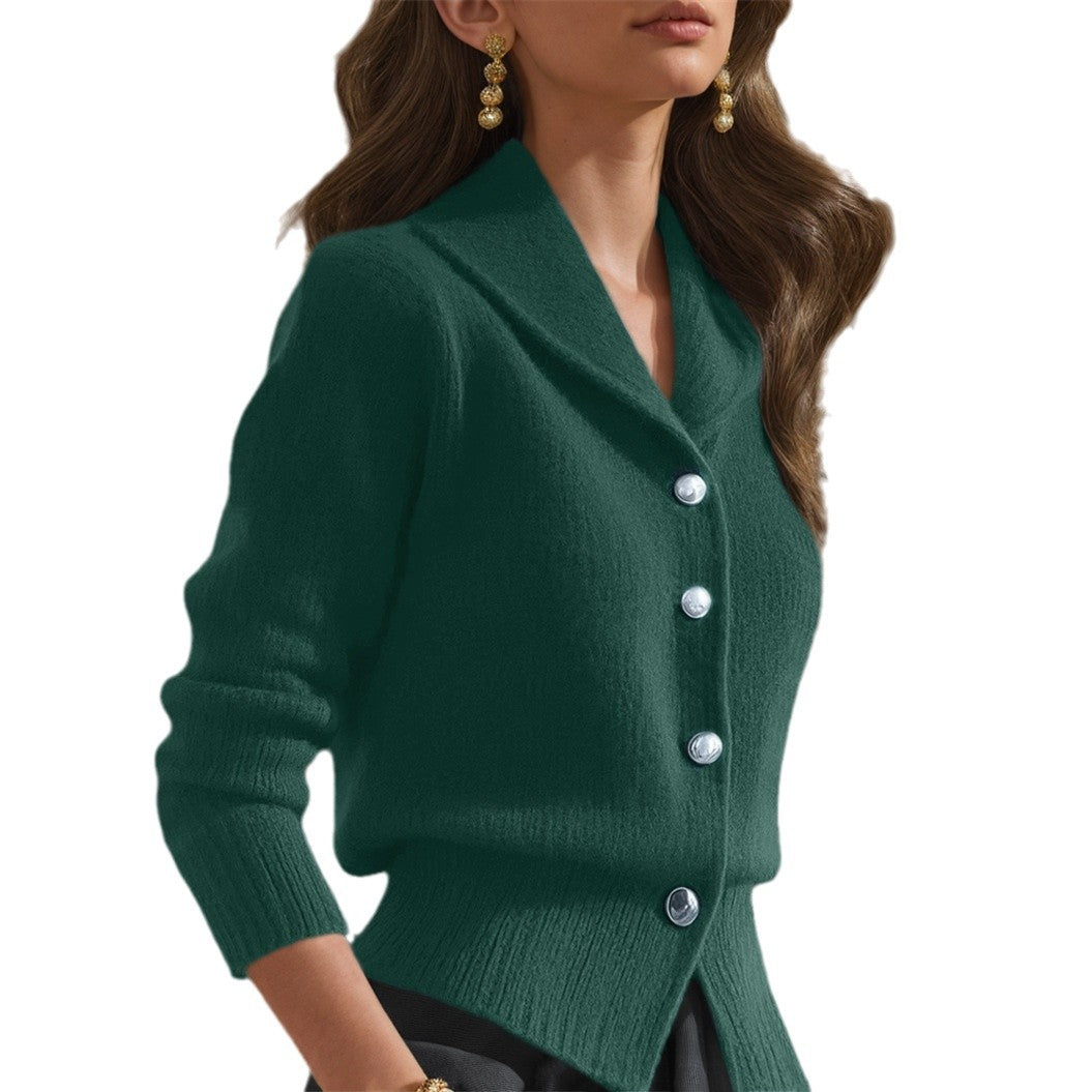 Women's Knit Cardigan with Wide Lapel Collar