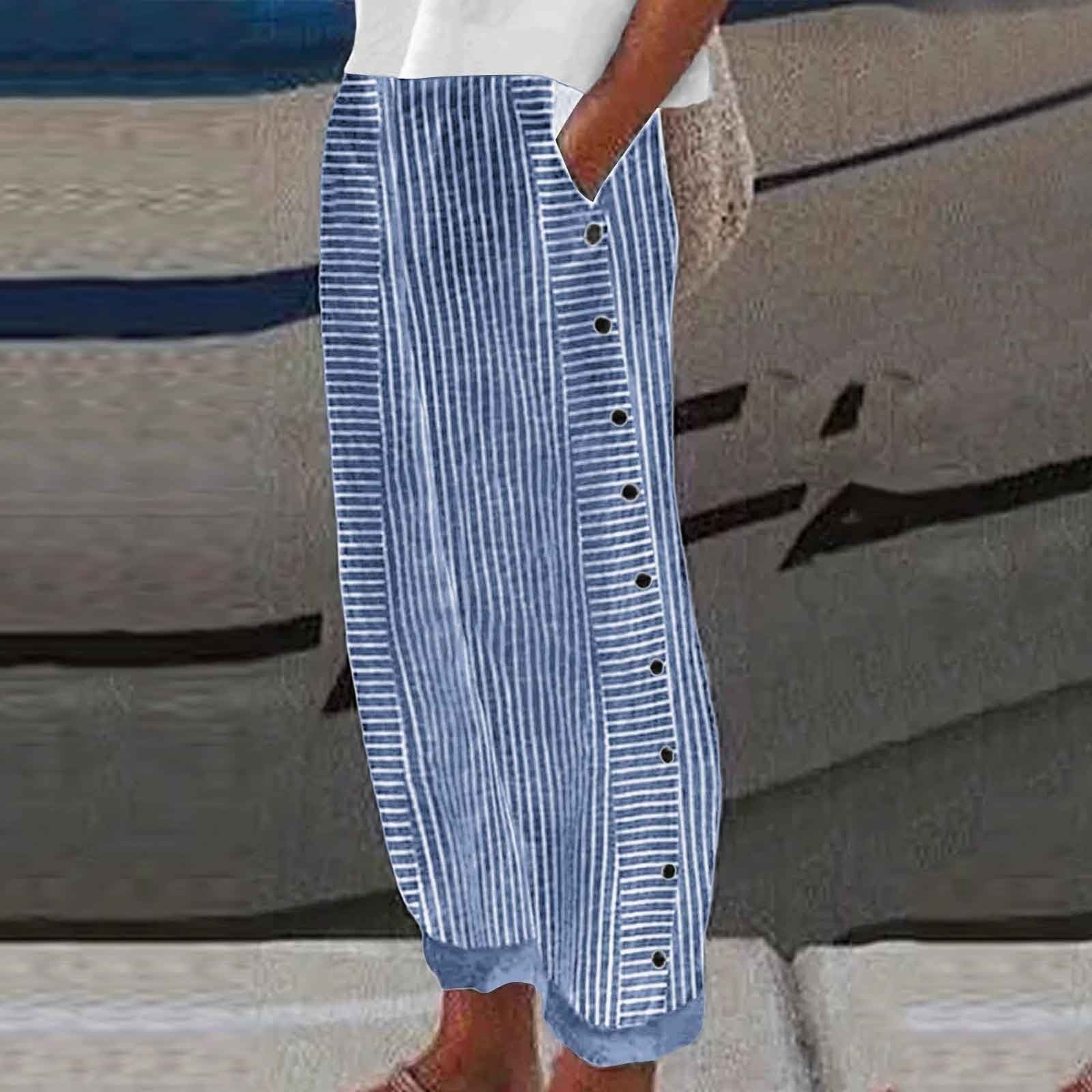 Relaxed Straight Leg Stripe Linen Pants