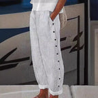 Relaxed Straight Leg Stripe Linen Pants