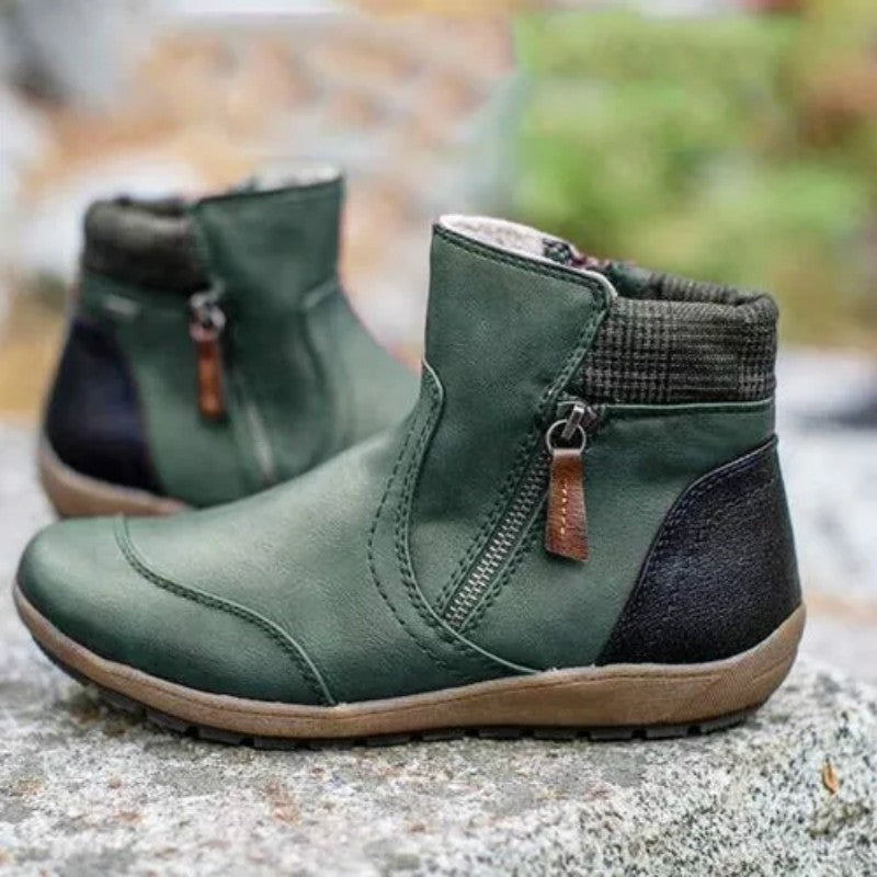 Waterproof orthopedic ankle boots with non-slip sole in green