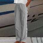 Relaxed Straight Leg Stripe Linen Pants