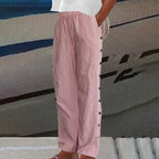 Relaxed Straight Leg Stripe Linen Pants