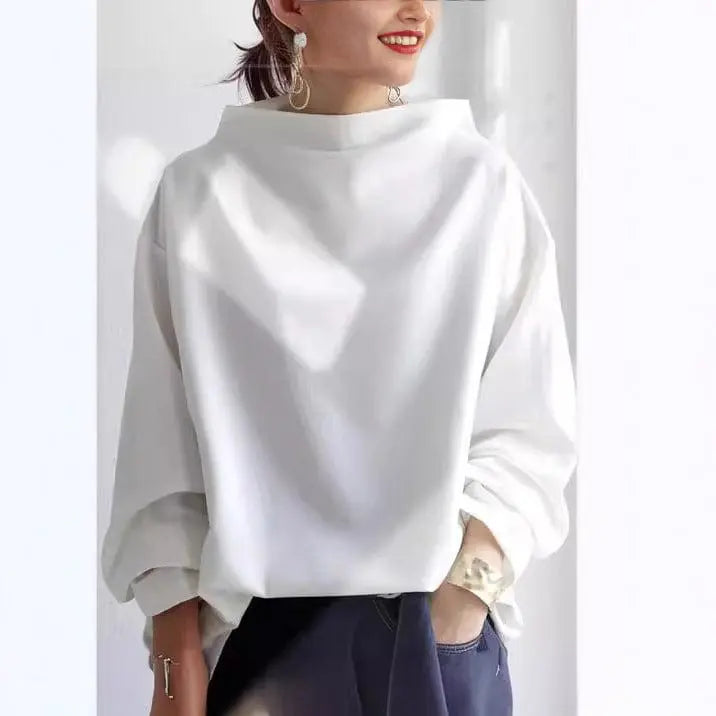 High neck fine knit top in white