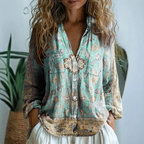 Women's Long Sleeve V-Neck Relaxed Blouse
