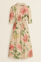 Floral Midi Dress Women Button Front