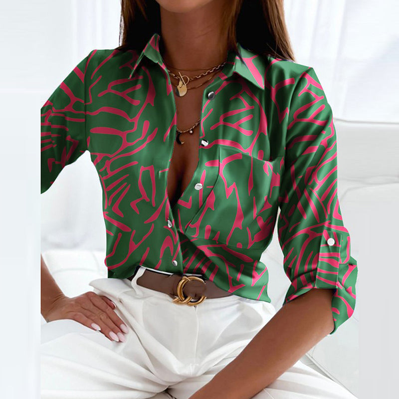Printed Button-Up Blouse