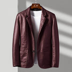 Men's classic tailored leather jacket in burgundy red