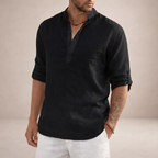 Regular fit linen shirt featuring a stylish stand-up collar and long sleeves, perfect for casual or semi-formal occasions. 7