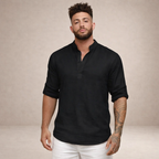 Regular fit linen shirt featuring a stylish stand-up collar and long sleeves, perfect for casual or semi-formal occasions. 8