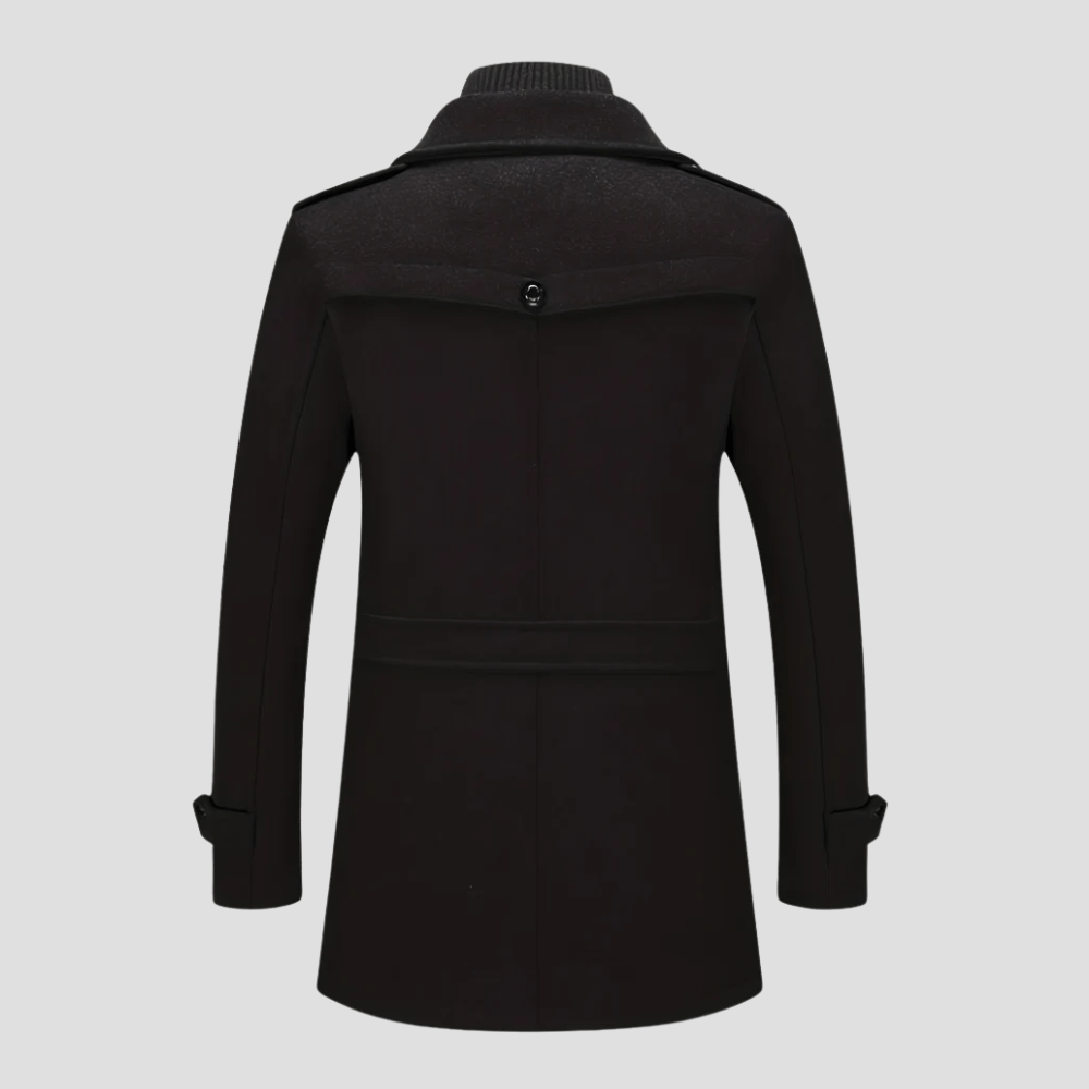 Black Wool Coat with Double Collar
