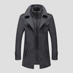 Black Wool Coat with Double Collar