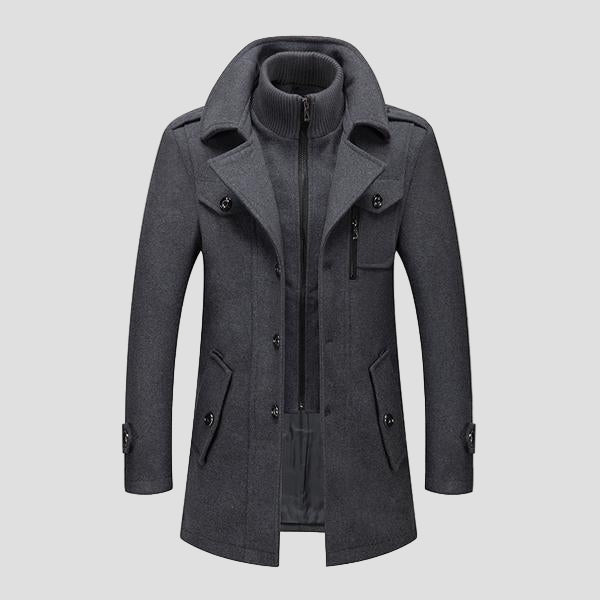 Black Wool Coat with Double Collar