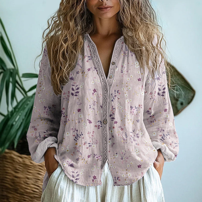 Women's Long Sleeve V-Neck Relaxed Blouse