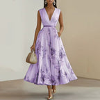 Pleated Maxi Dress with Ribbon Waist
