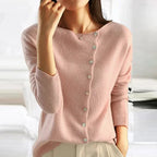 Soft Knit Sweater Women Button Embellishment