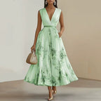 Pleated Maxi Dress with Ribbon Waist