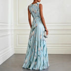 Women's elegant floral wrap maxi dress for wedding guests