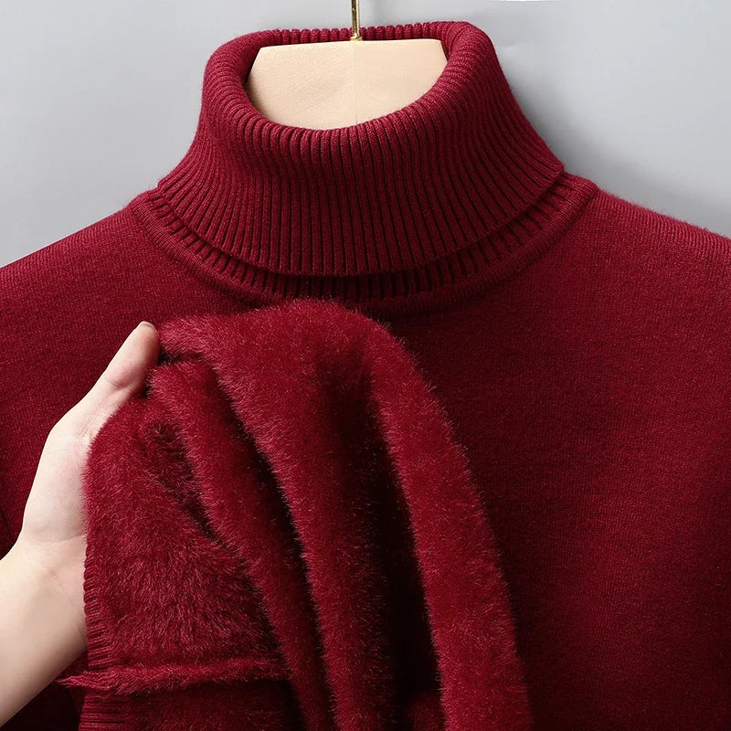 Merino wool turtleneck sweater with ribbed collar