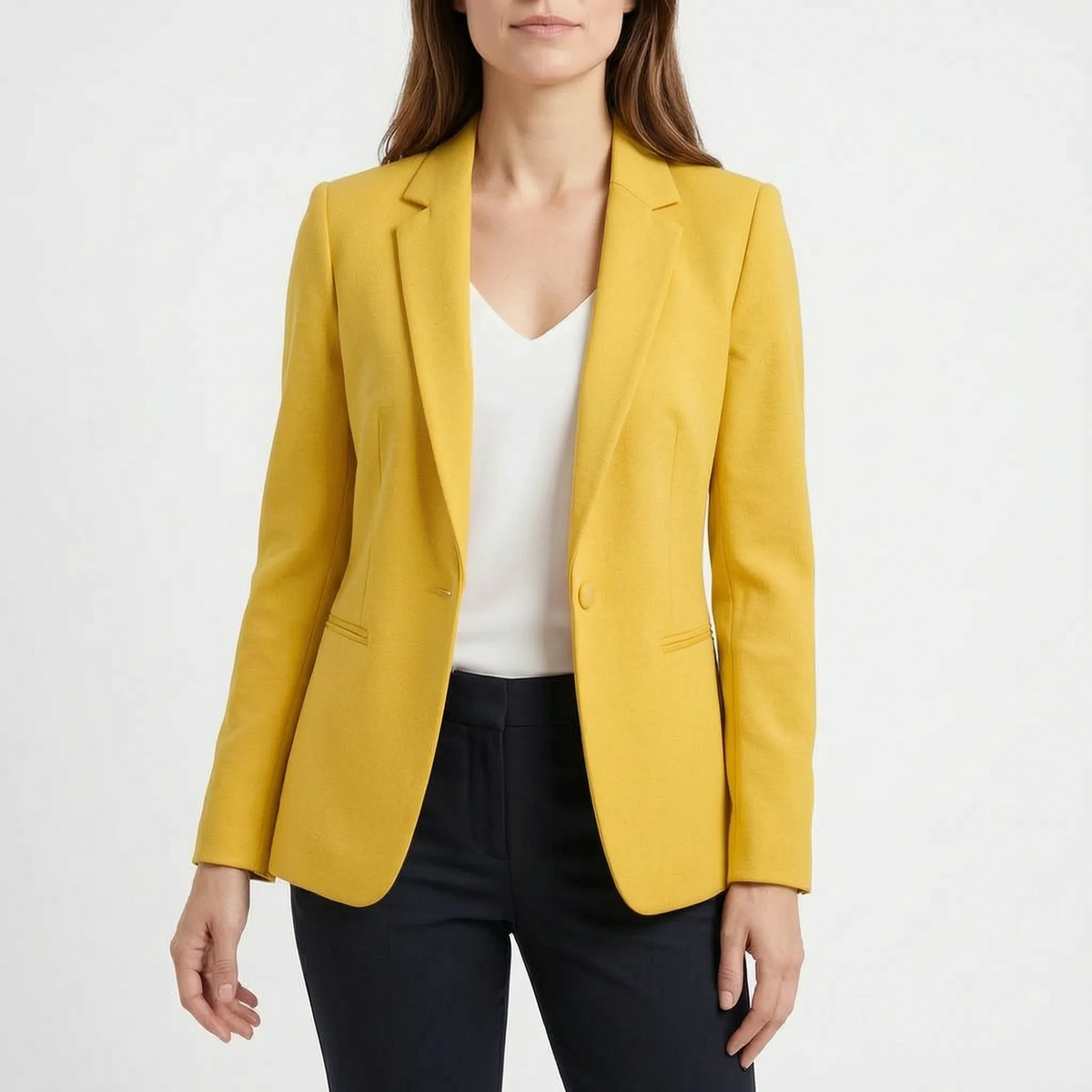 Women's tailored single breasted blazer in yellow