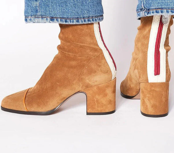 Women's faux suede block heel ankle boots