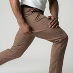 Light Brown Slim Fit Cotton Blend Trousers with Elastic Waist